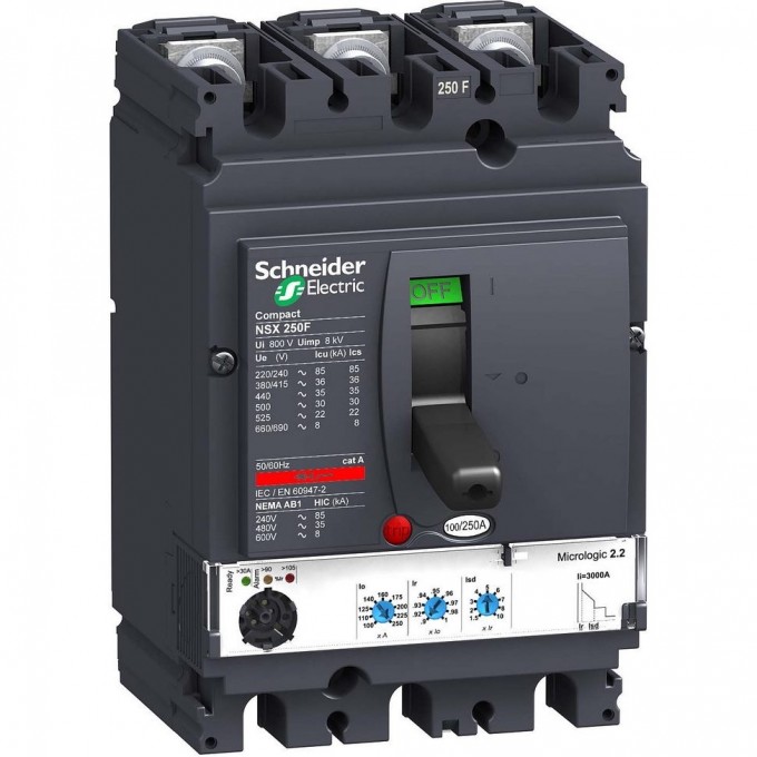 Автоматический выключатель 3P SCHNEIDER ELECTRIC COMPACT NSX MICROLOGIC 2.2 250A NSX250H LV431790 Автоматический выключатель 3P SCHNEIDER ELECTRIC COMPACT NSX MICROLOGIC 2.2 250A NSX250H LV431790