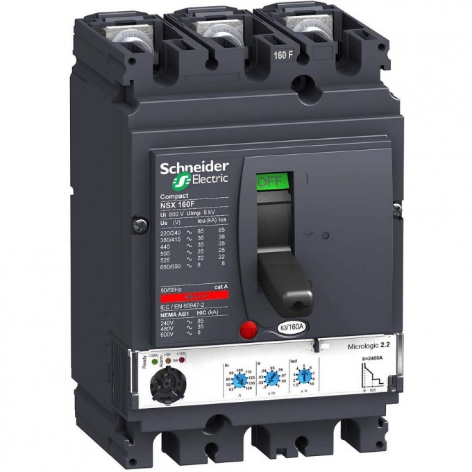 Автоматический выключатель 3П3Т SCHNEIDER ELECTRIC COMPACT MICROLOGIC 2.2 160A NSX160F LV430770 Автоматический выключатель 3П3Т SCHNEIDER ELECTRIC COMPACT MICROLOGIC 2.2 160A NSX160F LV430770
