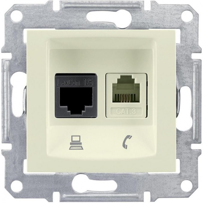 Розетка двойная компьютерная/телефонная SCHNEIDER ELECTRIC SEDNA RJ11+RJ45, кат.5е, неэкр. UTP, бежевый SDN5100147 Розетка двойная компьютерная/телефонная SCHNEIDER ELECTRIC SEDNA RJ11+RJ45, кат.5е, неэкр. UTP, бежевый SDN5100147