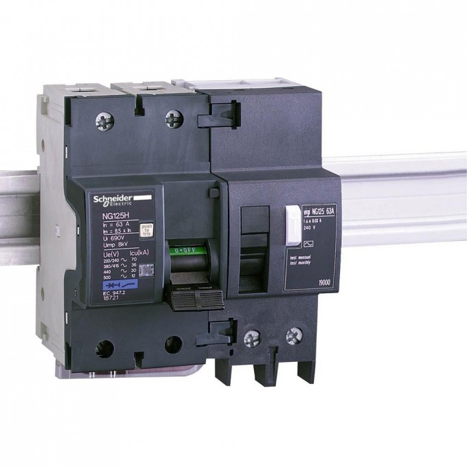 Блок дифференциальной защиты SCHNEIDER ELECTRIC VIGI NG125 2П 63A 30МА AC 19000 Блок дифференциальной защиты SCHNEIDER ELECTRIC VIGI NG125 2П 63A 30МА AC 19000