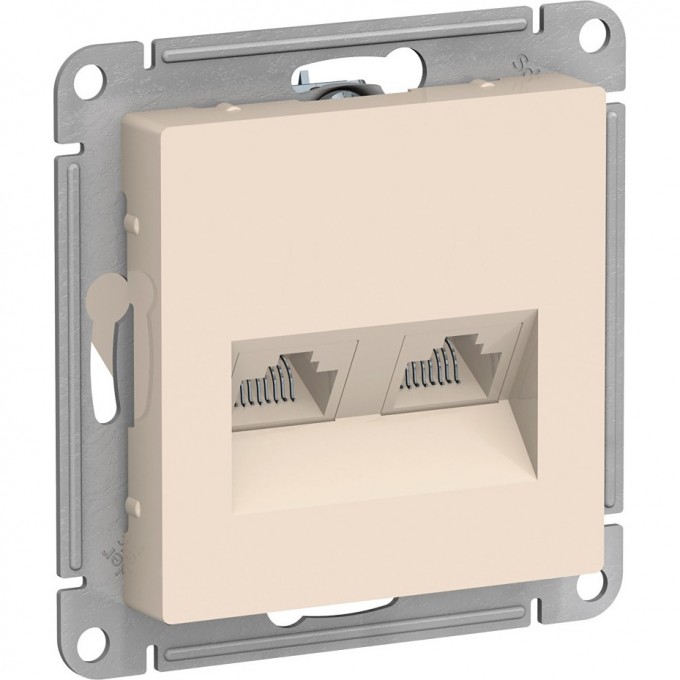 Розетка двойная компьютерная SCHNEIDER ELECTRIC ATLASDESIGN RJ45+RJ45, кат.5E, механизм, бежевый ATN000285 Розетка двойная компьютерная SCHNEIDER ELECTRIC ATLASDESIGN RJ45+RJ45, кат.5E, механизм, бежевый ATN000285