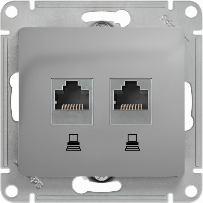 Розетка двойная компьютерная SCHNEIDER ELECTRIC GLOSSA RJ45+RJ45, кат.5E, механизм, алюминий GSL000385KK Розетка двойная компьютерная SCHNEIDER ELECTRIC GLOSSA RJ45+RJ45, кат.5E, механизм, алюминий GSL000385KK