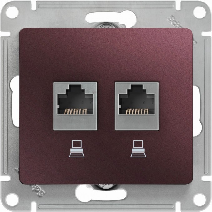 Розетка двойная компьютерная SCHNEIDER ELECTRIC GLOSSA RJ45+RJ45, кат.5E, механизм, баклажановый GSL001185KK Розетка двойная компьютерная SCHNEIDER ELECTRIC GLOSSA RJ45+RJ45, кат.5E, механизм, баклажановый GSL001185KK