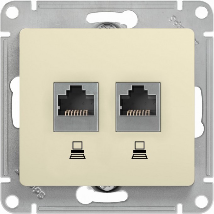 Розетка двойная компьютерная SCHNEIDER ELECTRIC GLOSSA RJ45+RJ45, кат.5E, механизм, бежевый GSL000285KK Розетка двойная компьютерная SCHNEIDER ELECTRIC GLOSSA RJ45+RJ45, кат.5E, механизм, бежевый GSL000285KK