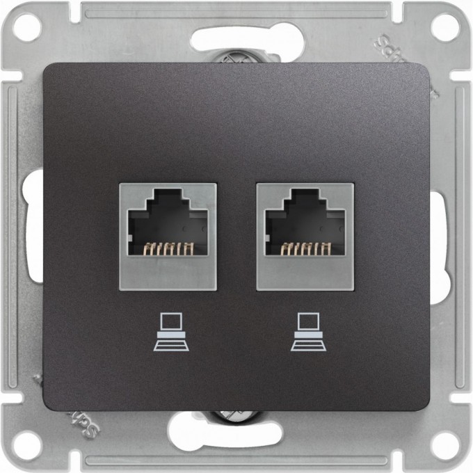Розетка двойная компьютерная SCHNEIDER ELECTRIC GLOSSA RJ45+RJ45, кат.5E, механизм, графит GSL001385KK Розетка двойная компьютерная SCHNEIDER ELECTRIC GLOSSA RJ45+RJ45, кат.5E, механизм, графит GSL001385KK
