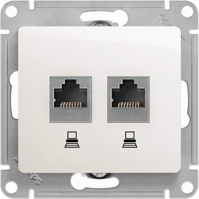 Розетка двойная компьютерная SCHNEIDER ELECTRIC GLOSSA RJ45+RJ45, кат.5E, механизм, перламутр GSL000685KK Розетка двойная компьютерная SCHNEIDER ELECTRIC GLOSSA RJ45+RJ45, кат.5E, механизм, перламутр GSL000685KK