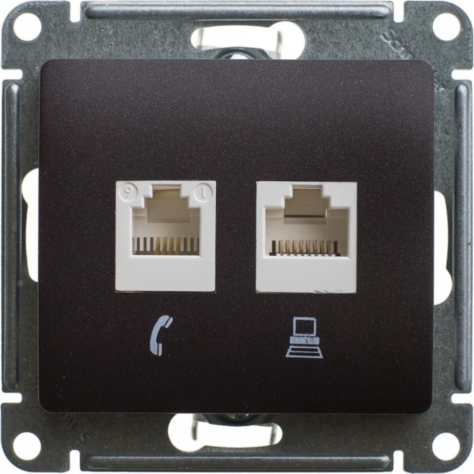 Розетка двойная компьютерная SCHNEIDER ELECTRIC GLOSSA RJ45+RJ45, кат.5E, механизм, шоколад GSL000885KK Розетка двойная компьютерная SCHNEIDER ELECTRIC GLOSSA RJ45+RJ45, кат.5E, механизм, шоколад GSL000885KK