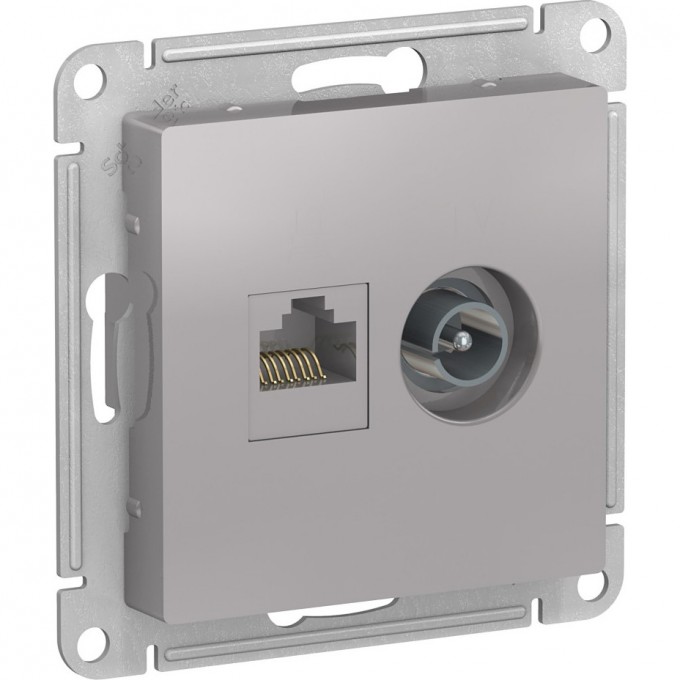 Розетка двойная SCHNEIDER ELECTRIC ATLASDESIGN ТВ + компьютерная RJ45, кат. 5Е, алюминий ATN000389 Розетка двойная SCHNEIDER ELECTRIC ATLASDESIGN ТВ + компьютерная RJ45, кат. 5Е, алюминий ATN000389