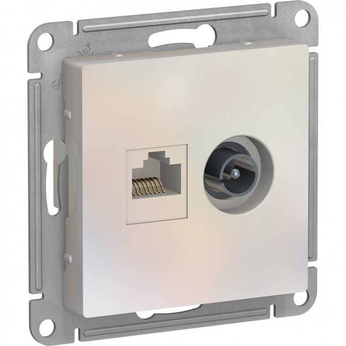 Розетка двойная SCHNEIDER ELECTRIC ATLASDESIGN ТВ + компьютерная RJ45, кат. 5Е, жемчуг ATN000489 Розетка двойная SCHNEIDER ELECTRIC ATLASDESIGN ТВ + компьютерная RJ45, кат. 5Е, жемчуг ATN000489