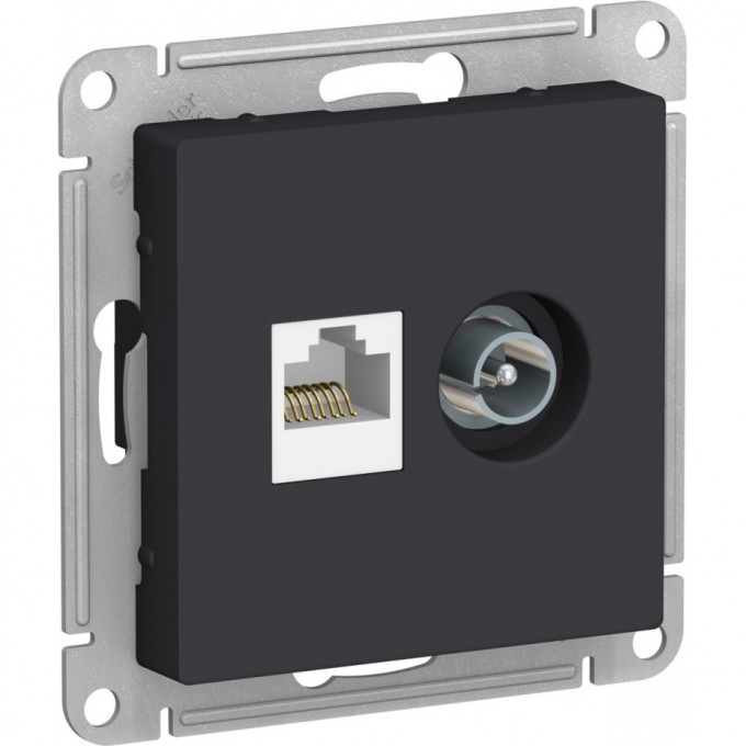 Розетка двойная SCHNEIDER ELECTRIC ATLASDESIGN ТВ + компьютерная RJ45, кат. 5Е, карбон ATN001089 Розетка двойная SCHNEIDER ELECTRIC ATLASDESIGN ТВ + компьютерная RJ45, кат. 5Е, карбон ATN001089