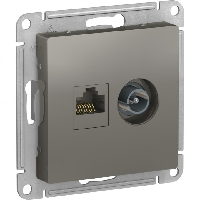 Розетка двойная SCHNEIDER ELECTRIC ATLASDESIGN ТВ + компьютерная RJ45, кат. 5Е, сталь ATN000989 Розетка двойная SCHNEIDER ELECTRIC ATLASDESIGN ТВ + компьютерная RJ45, кат. 5Е, сталь ATN000989
