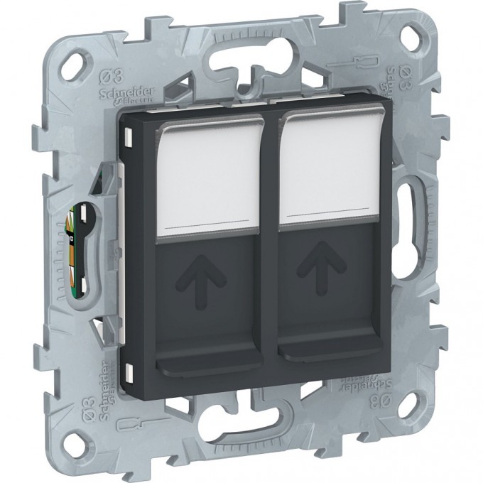 Розетка компьютерная SCHNEIDER ELECTRIC UNICA NEW, RJ45, двойная, кат. 5е UTP, антрацит NU542054 Розетка компьютерная SCHNEIDER ELECTRIC UNICA NEW, RJ45, двойная, кат. 5е UTP, антрацит NU542054