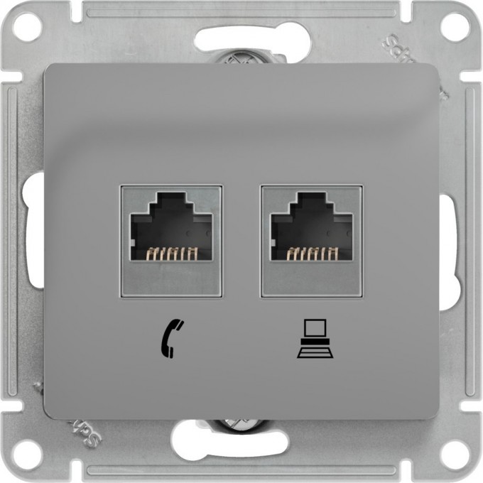 Розетка компьютерная/телефонная SCHNEIDER ELECTRIC GLOSSA двойная RJ11+RJ45, кат.5E, механизм, АЛЮМИНИЙ GSL000385 Розетка компьютерная/телефонная SCHNEIDER ELECTRIC GLOSSA двойная RJ11+RJ45, кат.5E, механизм, АЛЮМИНИЙ GSL000385