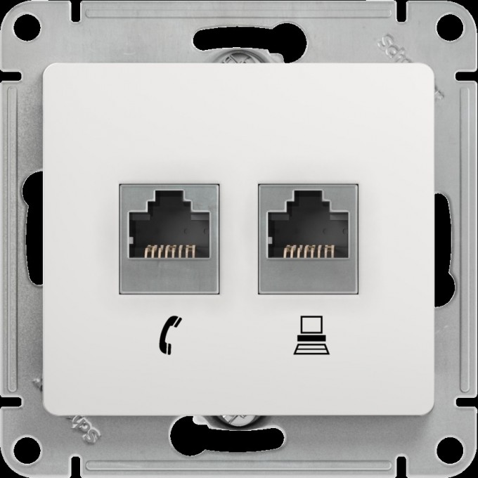 Розетка компьютерная/телефонная SCHNEIDER ELECTRIC GLOSSA двойная RJ11+RJ45, кат.5E, механизм, БЕЛЫЙ GSL000185 Розетка компьютерная/телефонная SCHNEIDER ELECTRIC GLOSSA двойная RJ11+RJ45, кат.5E, механизм, БЕЛЫЙ GSL000185