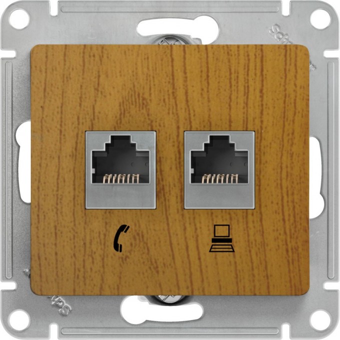 Розетка компьютерная/телефонная SCHNEIDER ELECTRIC GLOSSA двойная RJ11+RJ45, кат.5E, механизм, ДЕРЕВО ДУБ GSL000585 Розетка компьютерная/телефонная SCHNEIDER ELECTRIC GLOSSA двойная RJ11+RJ45, кат.5E, механизм, ДЕРЕВО ДУБ GSL000585