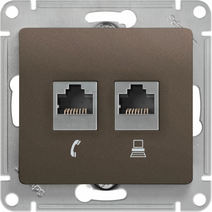 Розетка компьютерная/телефонная SCHNEIDER ELECTRIC GLOSSA двойная RJ11+RJ45, кат.5E, механизм, ШОКОЛАД GSL000885 Розетка компьютерная/телефонная SCHNEIDER ELECTRIC GLOSSA двойная RJ11+RJ45, кат.5E, механизм, ШОКОЛАД GSL000885