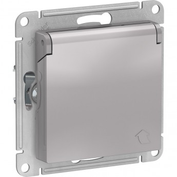 Розетка SCHNEIDER ELECTRIC ATLASDESIGN с заземлением, со шторками, с крышкой, механизм, алюминий
