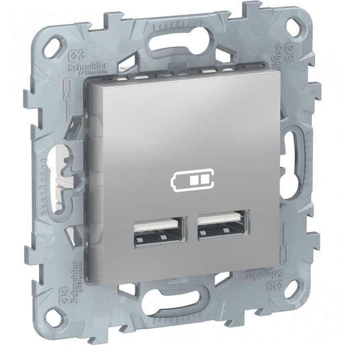 Розетка USB SCHNEIDER ELECTRIC UNICA NEW, 2-местная, тип А+А, 5 В / 2100 мА, алюминий NU541830 Розетка USB SCHNEIDER ELECTRIC UNICA NEW, 2-местная, тип А+А, 5 В / 2100 мА, алюминий NU541830
