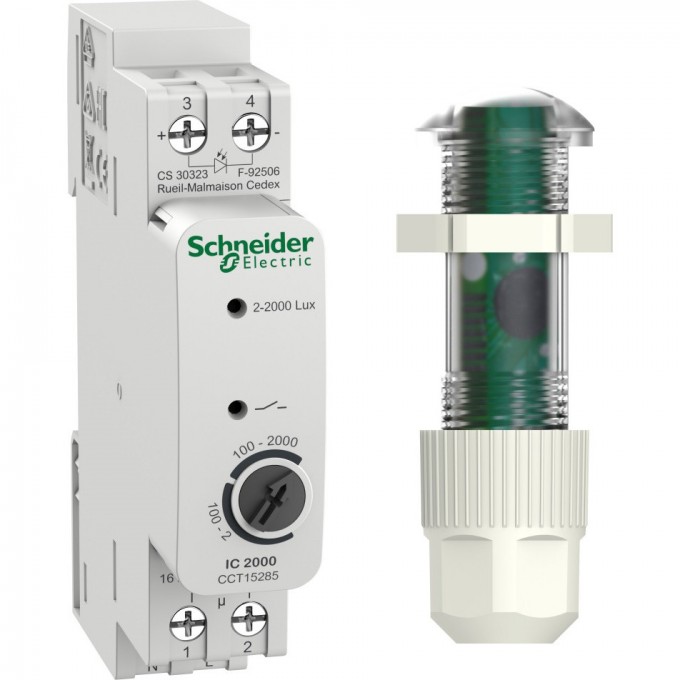 Сумеречный выключатель SCHNEIDER ELECTRIC ACTI9 IC2000d аналоговый с щитовым датчиком освещен. для помещ. CCT15285 Сумеречный выключатель SCHNEIDER ELECTRIC ACTI9 IC2000d аналоговый с щитовым датчиком освещен. для помещ. CCT15285