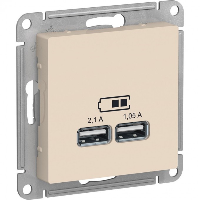 USB розетка SCHNEIDER ELECTRIC ATLASDESIGN 2х5В/1,05 А, механизм, БЕЖЕВЫЙ ATN000233 USB розетка SCHNEIDER ELECTRIC ATLASDESIGN 2х5В/1,05 А, механизм, БЕЖЕВЫЙ ATN000233