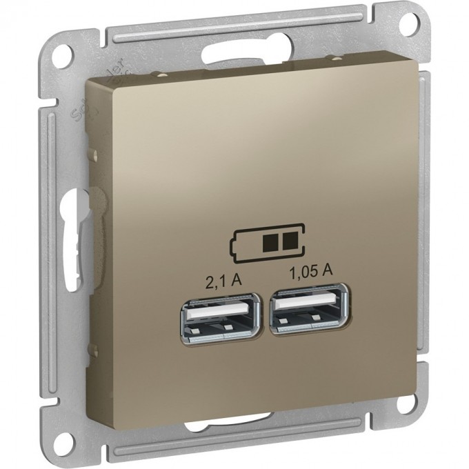 USB розетка SCHNEIDER ELECTRIC ATLASDESIGN 2х5В/1,05 А, механизм, ШАМПАНЬ ATN000533 USB розетка SCHNEIDER ELECTRIC ATLASDESIGN 2х5В/1,05 А, механизм, ШАМПАНЬ ATN000533