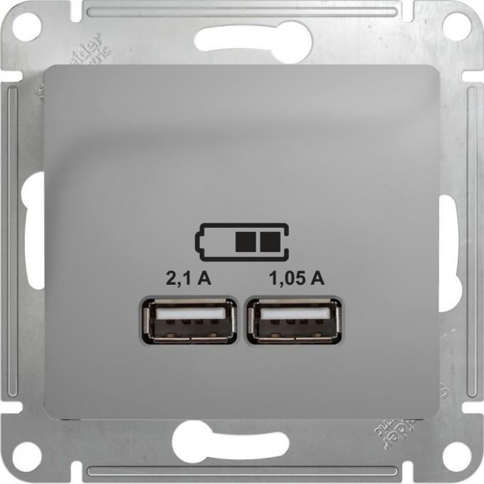 USB розетка SCHNEIDER ELECTRIC GLOSSA A+A, 5В/2,1 А, 2х5В/1,05 А, механизм, АЛЮМИНИЙ GSL000333 USB розетка SCHNEIDER ELECTRIC GLOSSA A+A, 5В/2,1 А, 2х5В/1,05 А, механизм, АЛЮМИНИЙ GSL000333