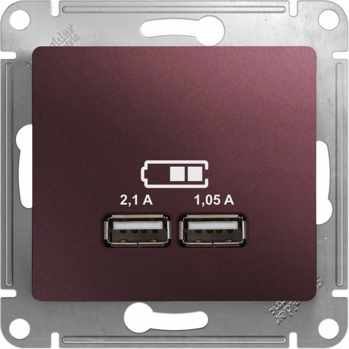 USB розетка SCHNEIDER ELECTRIC GLOSSA A+A, 5В/2,1 А, 2х5В/1,05 А, механизм, БАКЛАЖАНОВЫЙ GSL001133 USB розетка SCHNEIDER ELECTRIC GLOSSA A+A, 5В/2,1 А, 2х5В/1,05 А, механизм, БАКЛАЖАНОВЫЙ GSL001133