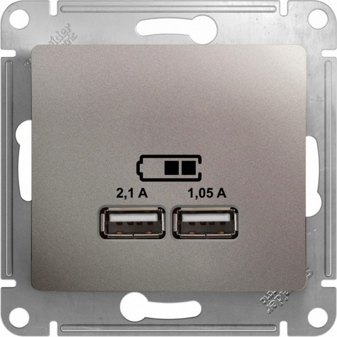 USB розетка SCHNEIDER ELECTRIC GLOSSA A+A, 5В/2,1 А, 2х5В/1,05 А, механизм, ПЛАТИНА GSL001233 USB розетка SCHNEIDER ELECTRIC GLOSSA A+A, 5В/2,1 А, 2х5В/1,05 А, механизм, ПЛАТИНА GSL001233