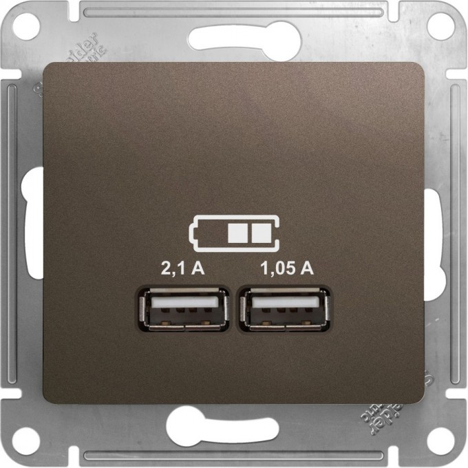 USB розетка SCHNEIDER ELECTRIC GLOSSA A+A, 5В/2,1 А, 2х5В/1,05 А, механизм, ШОКОЛАД GSL000833 USB розетка SCHNEIDER ELECTRIC GLOSSA A+A, 5В/2,1 А, 2х5В/1,05 А, механизм, ШОКОЛАД GSL000833