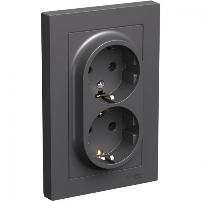 Розетка двойная SCHNEIDER ELECTRIC ATLASDESIGN с заземлением, в сборе, базальт ATN001424 Розетка двойная SCHNEIDER ELECTRIC ATLASDESIGN с заземлением, в сборе, базальт ATN001424