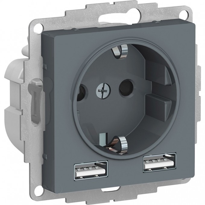 Силовая розетка SCHNEIDER ELECTRIC ATLASDESIGN 3-м СП 16А IP20 с 2-мя заряд. устройствами USB тип A+A 5В/2.4А 2х5В/1.2А механизм, грифель ATN000730 Силовая розетка SCHNEIDER ELECTRIC ATLASDESIGN 3-м СП 16А IP20 с 2-мя заряд. устройствами USB тип A+A 5В/2.4А 2х5В/1.2А механизм, грифель ATN000730