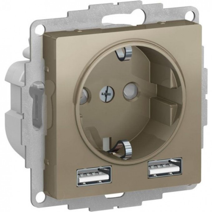 Силовая розетка SCHNEIDER ELECTRIC ATLASDESIGN 3-м СП 16А IP20 с 2-мя заряд. устройствами USB тип A+A 5В/2.4А 2х5В/1.2А механизм, шампань ATN000530 Силовая розетка SCHNEIDER ELECTRIC ATLASDESIGN 3-м СП 16А IP20 с 2-мя заряд. устройствами USB тип A+A 5В/2.4А 2х5В/1.2А механизм, шампань ATN000530