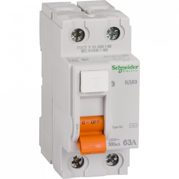 Дифференциальный выключатель нагрузки SCHNEIDER ELECTRIC ДОМОВОЙ ВД63 2П 63A 300MA АС, Испания 11456 Дифференциальный выключатель нагрузки SCHNEIDER ELECTRIC ДОМОВОЙ ВД63 2П 63A 300MA АС, Испания 11456