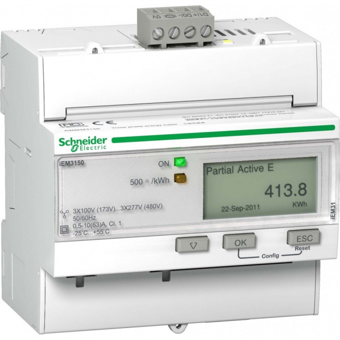 Поверенный счетчик 3-фазный активный SCHNEIDER ELECTRIC ACTI 9 iEM3150, 1 тариф, RS-485, кл. точн. 1, прям. вкл. A9MEM3150R Поверенный счетчик 3-фазный активный SCHNEIDER ELECTRIC ACTI 9 iEM3150, 1 тариф, RS-485, кл. точн. 1, прям. вкл. A9MEM3150R