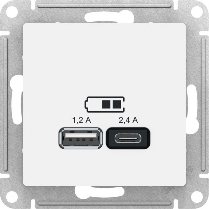 USB Розетка SCHNEIDER ELECTRIC ATLAS DESIGN тип A+C 5В/2.4А 2х5В/1.2А механизм, белый ATN000139 USB Розетка SCHNEIDER ELECTRIC ATLAS DESIGN тип A+C 5В/2.4А 2х5В/1.2А механизм, белый ATN000139
