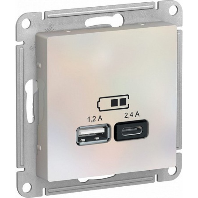 USB Розетка SCHNEIDER ELECTRIC ATLASDESIGN тип A+C 5В/2.4А 2х5В/1.2А механизм, жемчужный ATN000439 USB Розетка SCHNEIDER ELECTRIC ATLASDESIGN тип A+C 5В/2.4А 2х5В/1.2А механизм, жемчужный ATN000439