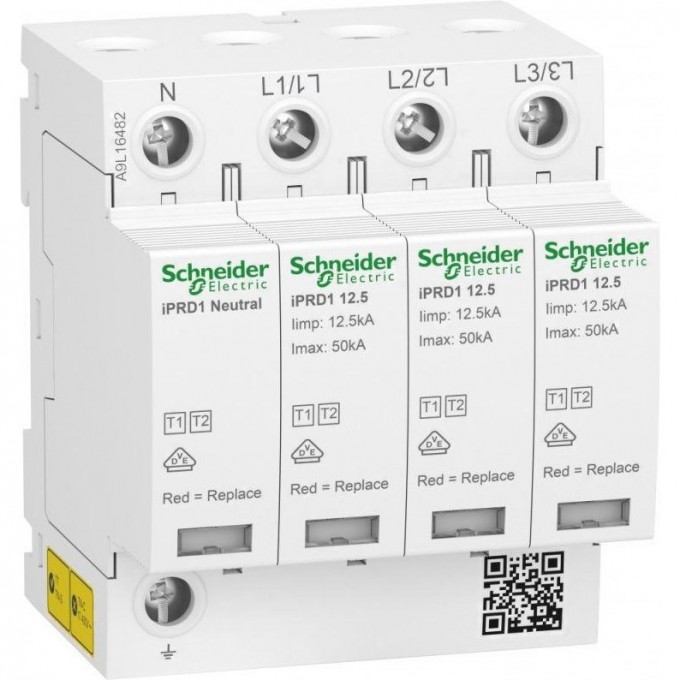 Устройство защиты от импульсных перенапряжений SCHNEIDER ELECTRIC ACTI9 iPRD1 12.5г 3P+N 50кА класс 1+2 с картриджем A9L16482 Устройство защиты от импульсных перенапряжений SCHNEIDER ELECTRIC ACTI9 iPRD1 12.5г 3P+N 50кА класс 1+2 с картриджем A9L16482
